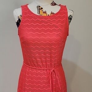 COVINGTON coral red mesh maxi dress.  Ties at waist.  Size is 6.